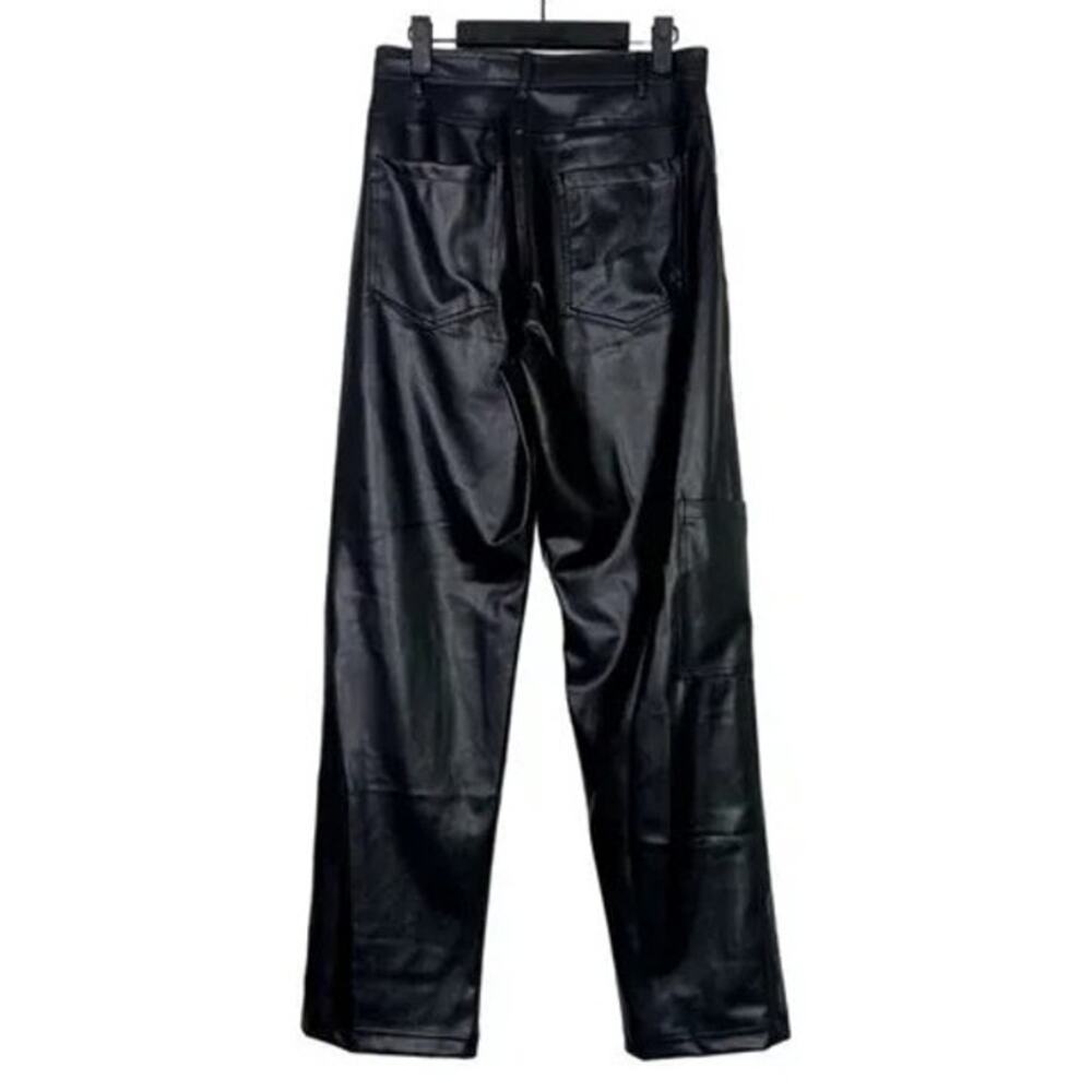 ZARA Wide Leg High Rise Faux Leather Edgy Moto Biker Full Length Pants M Black - Picture 14 of 16